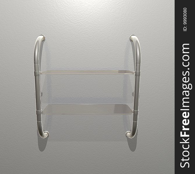 3d image on a metal shelf.