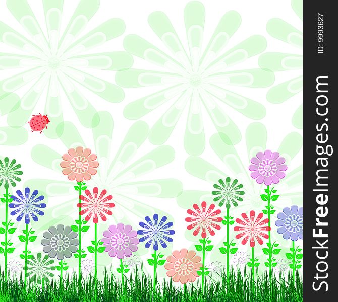 Colorful flowers on green background. Colorful flowers on green background