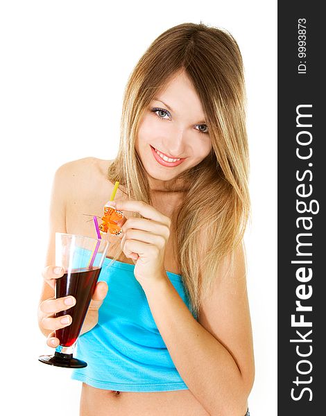 Beautiful girl with glass of juice