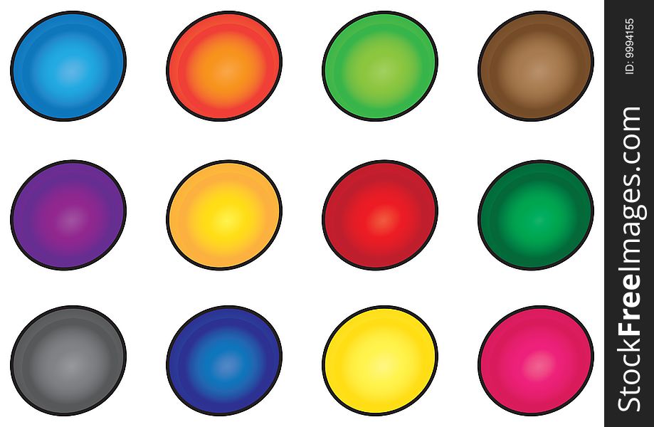 Twelve colorful buttons