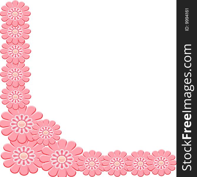 Beautiful 2-D pink flowers on white background