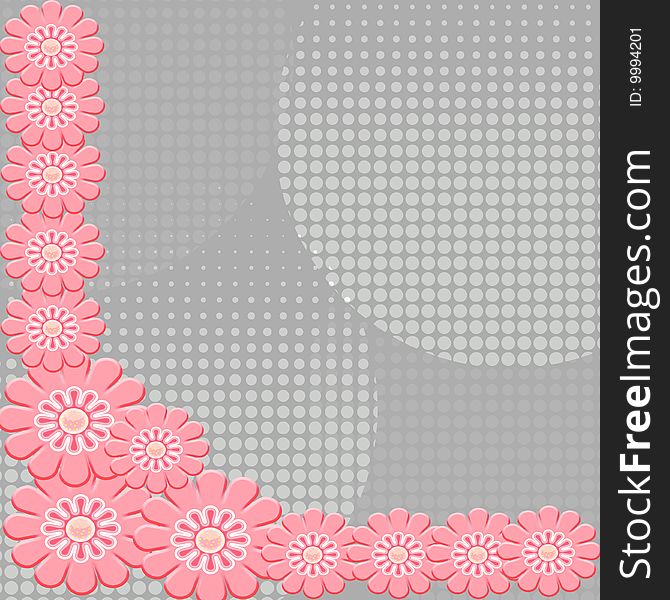 Beautiful 2-D pink flowers on interesting gray background