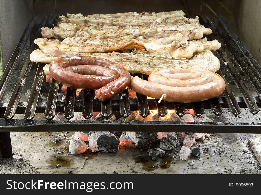 Grill with Meat