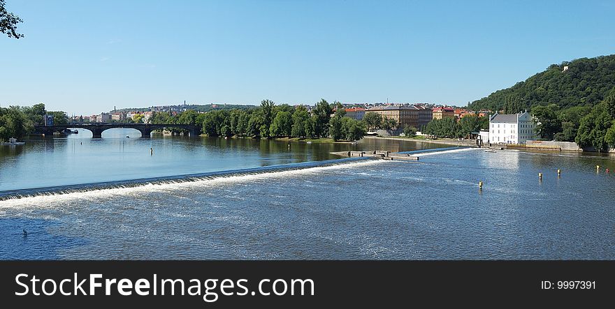 Vltava river. View from Charles Bridge. Praha. Czech.