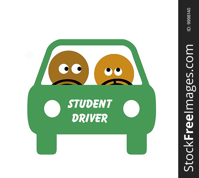 Student driver and instructor behind the wheel illustration