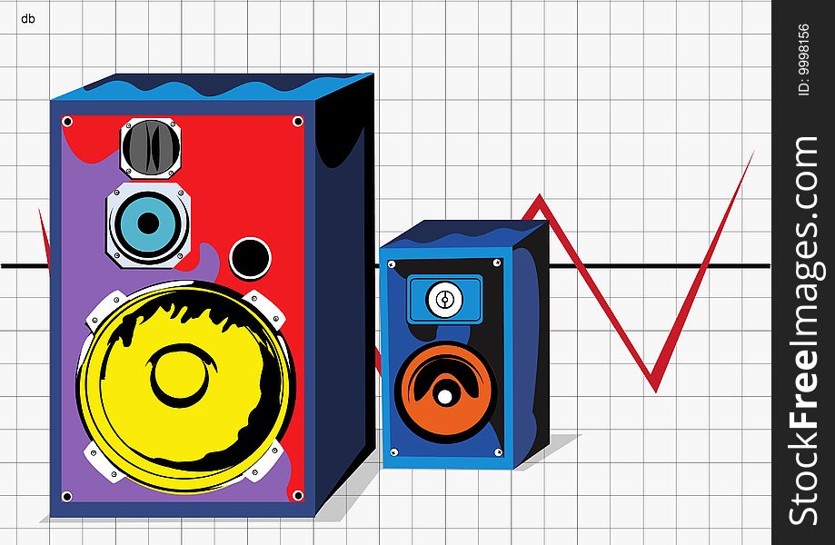 Illustration of two different loudspeakers in pop art colors. Illustration of two different loudspeakers in pop art colors.