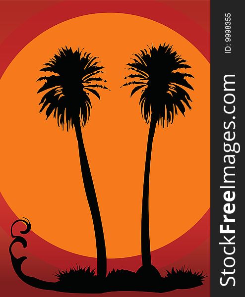 Vector illustration of two sunset palms.