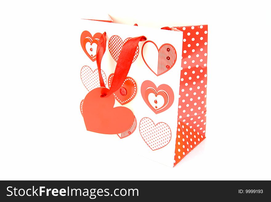 A  gift bag isolated against a white background