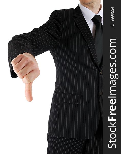 This is an image of business man gesturing thumb down.