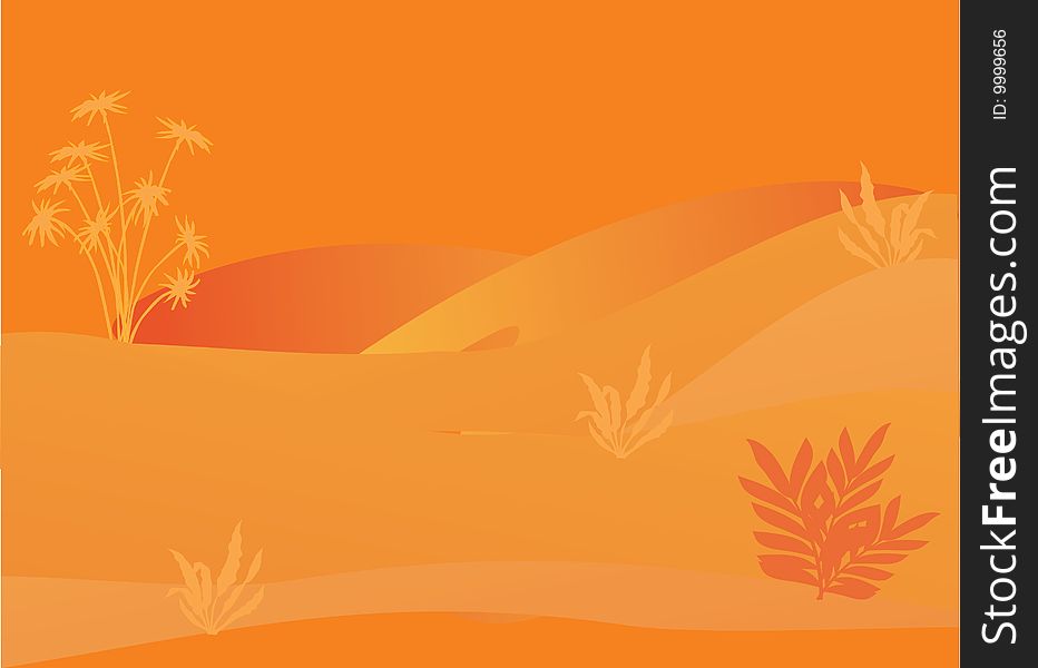 Illustration with orange background with palms