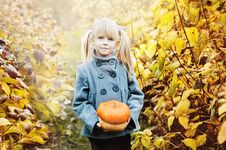 Girl Holding Pumpkin Royalty Free Stock Images