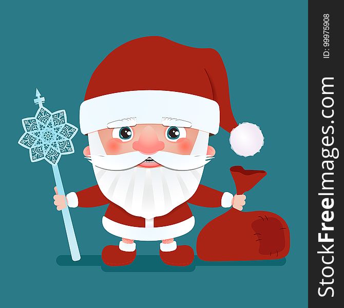 Santa Claus with a bag and crook stick. Cartoon character.Vector illustration. Santa Claus with a bag and crook stick. Cartoon character.Vector illustration