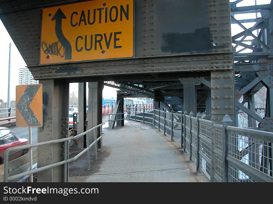 Caution sign on 109 Street Bridge. Caution sign on 109 Street Bridge