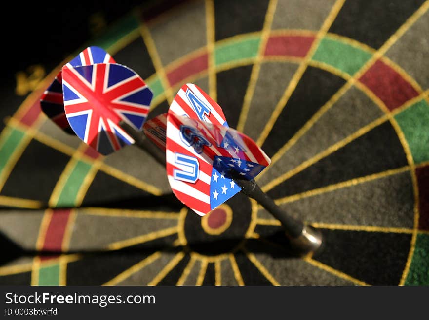 Magnetic darts, one showing the union jack the other representing the stars and stripes. Magnetic darts, one showing the union jack the other representing the stars and stripes