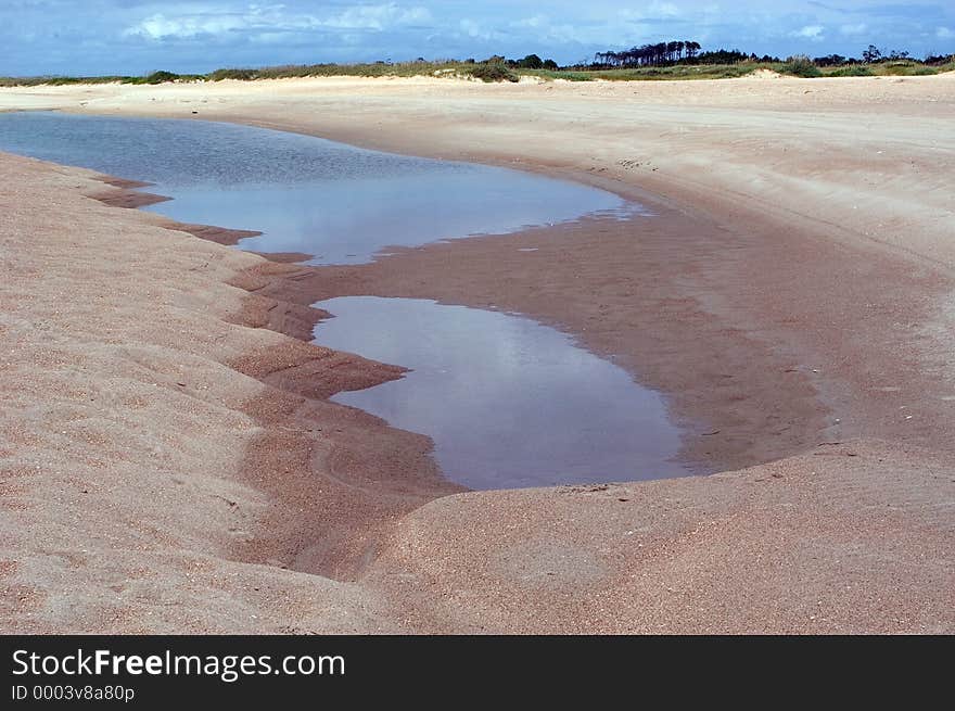 Low tide on Cape Lookout, North Carolina forms tidal pools on the beach. Part of the Outer Banks