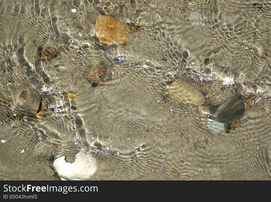 Ripples of water flowing over rocks in the sand. Ripples of water flowing over rocks in the sand.