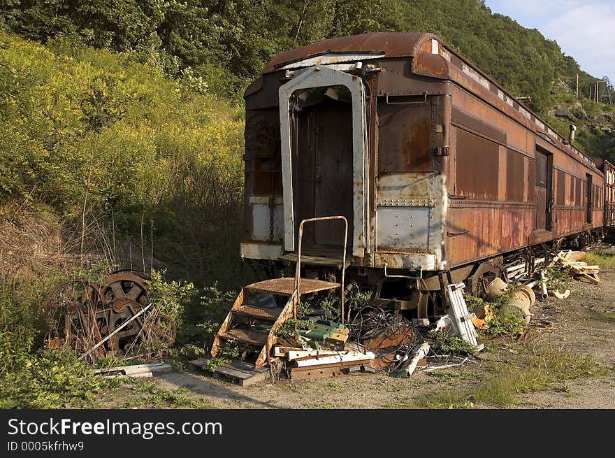 An old retired train sits in its final resting place. An old retired train sits in its final resting place