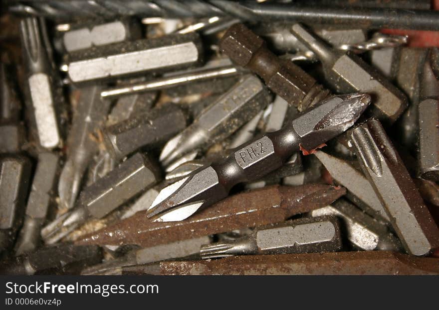 Old, rusty, screwdriver bits, shallow depth of field. Old, rusty, screwdriver bits, shallow depth of field