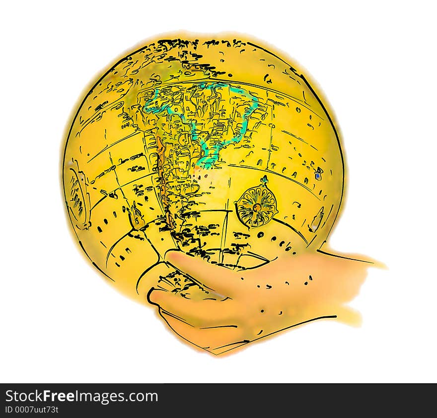 Illustrated Globe in Hand