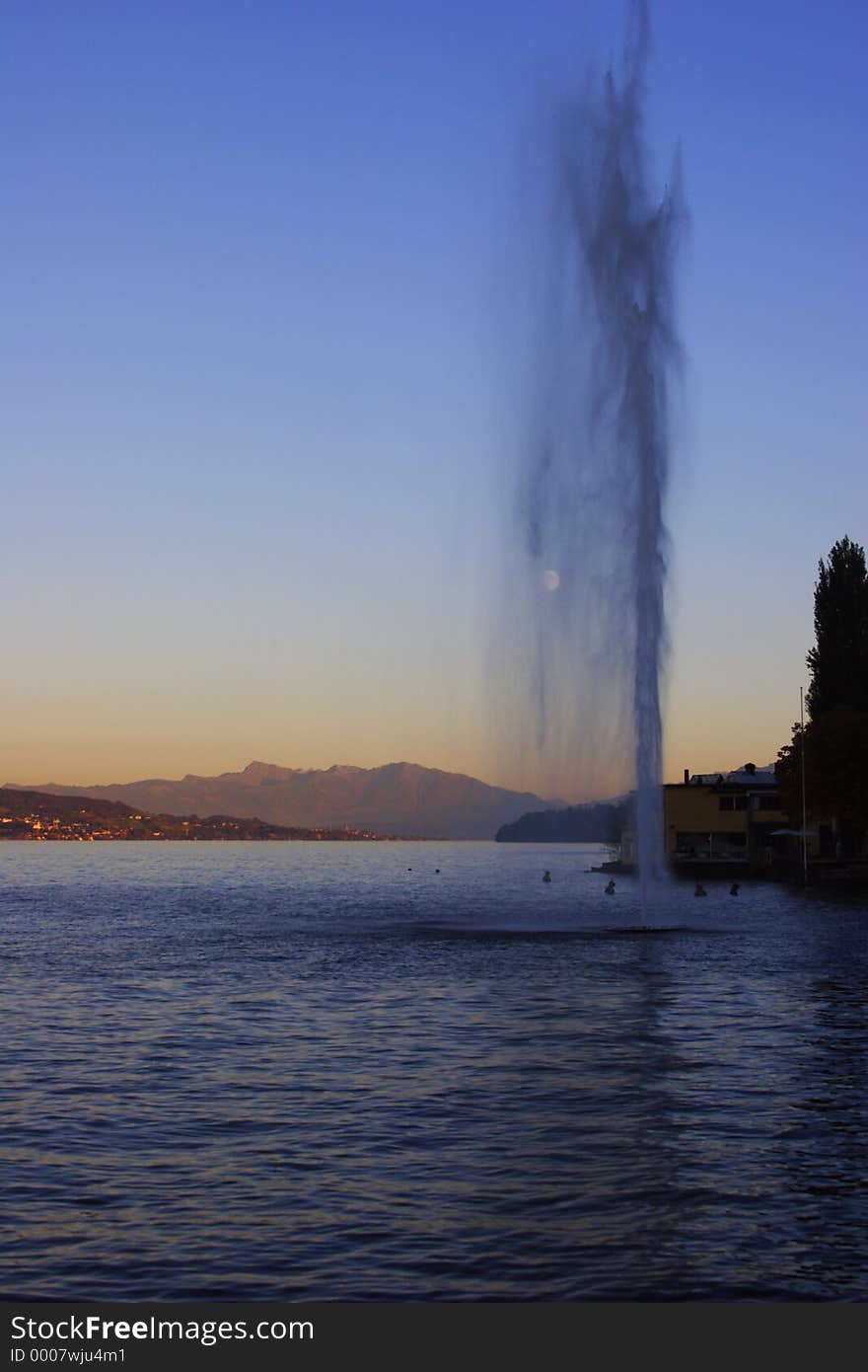 Beautiful sunset, on a fall afternoon. As the backgroup, the Swiss Alps, and the moon. Beautiful sunset, on a fall afternoon. As the backgroup, the Swiss Alps, and the moon.