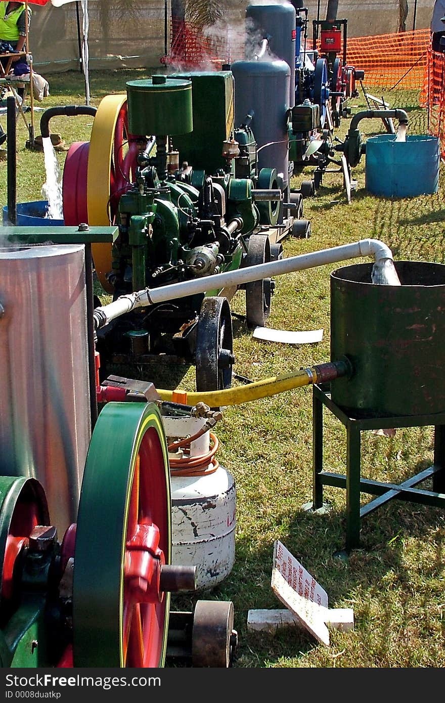 Old steam powered machines on display.