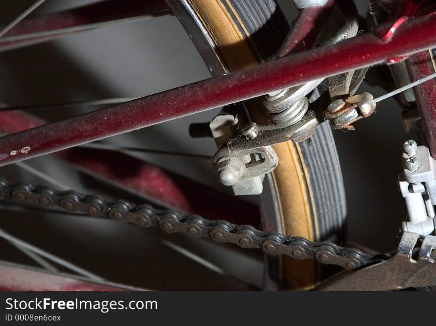 Rear brake pulley system on a bicycle. Rear brake pulley system on a bicycle