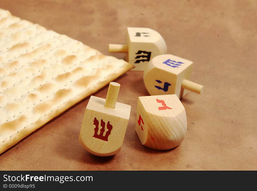 Photo of Matzho and Dreidels. Photo of Matzho and Dreidels