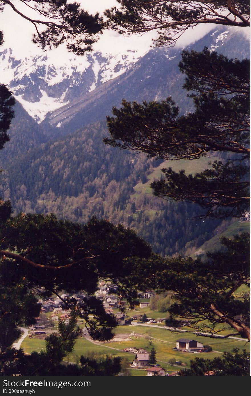 Alpine village on a May day in Haute Savoie, France -. Alpine village on a May day in Haute Savoie, France -