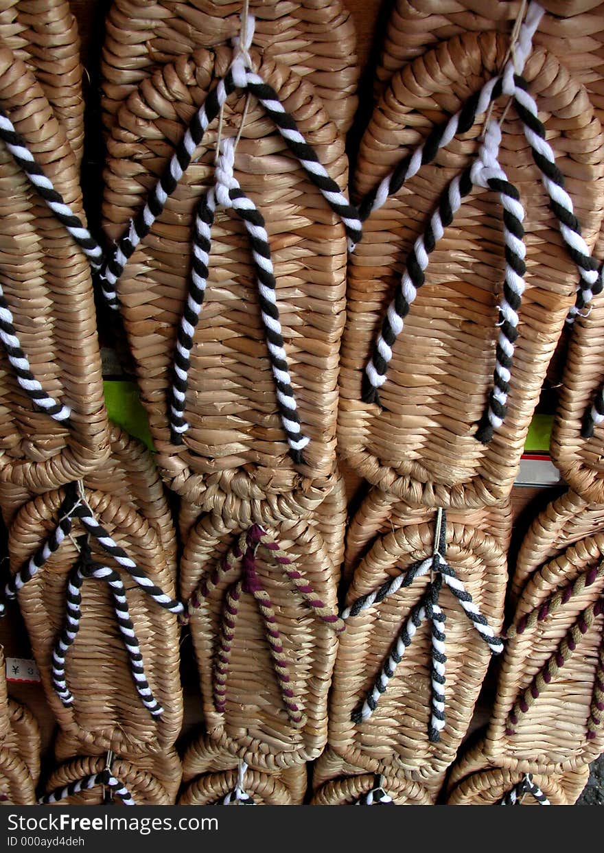 Characteristic Japanese Buddhist straws slippers.