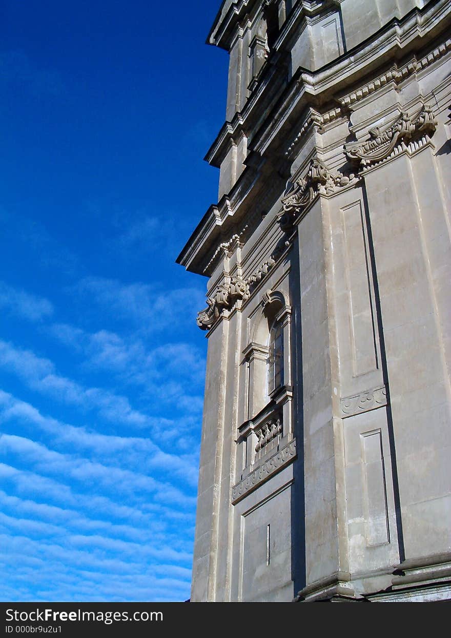 Front of churches tower. Front of churches tower