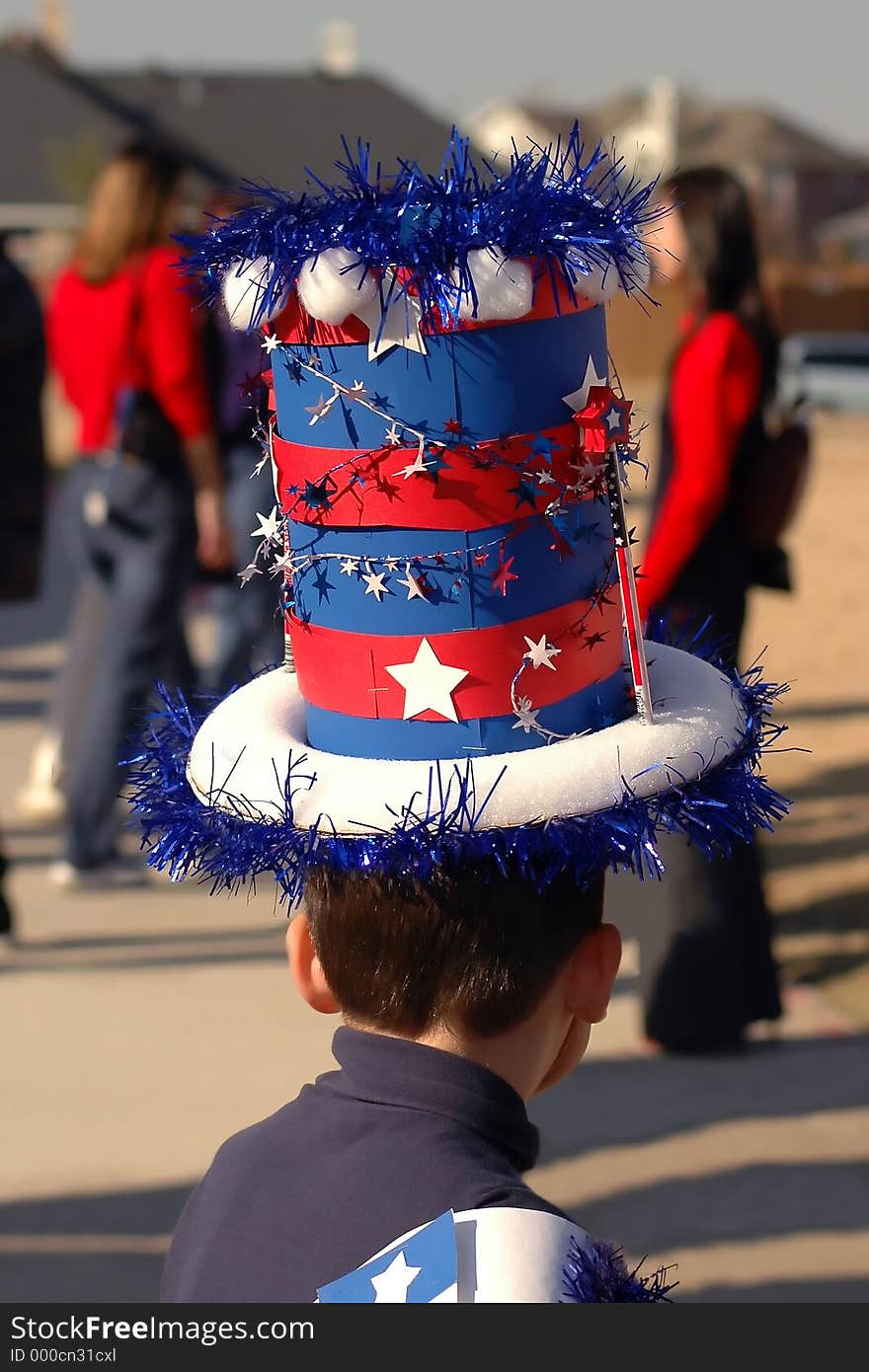 Boy wearing patriotic hat