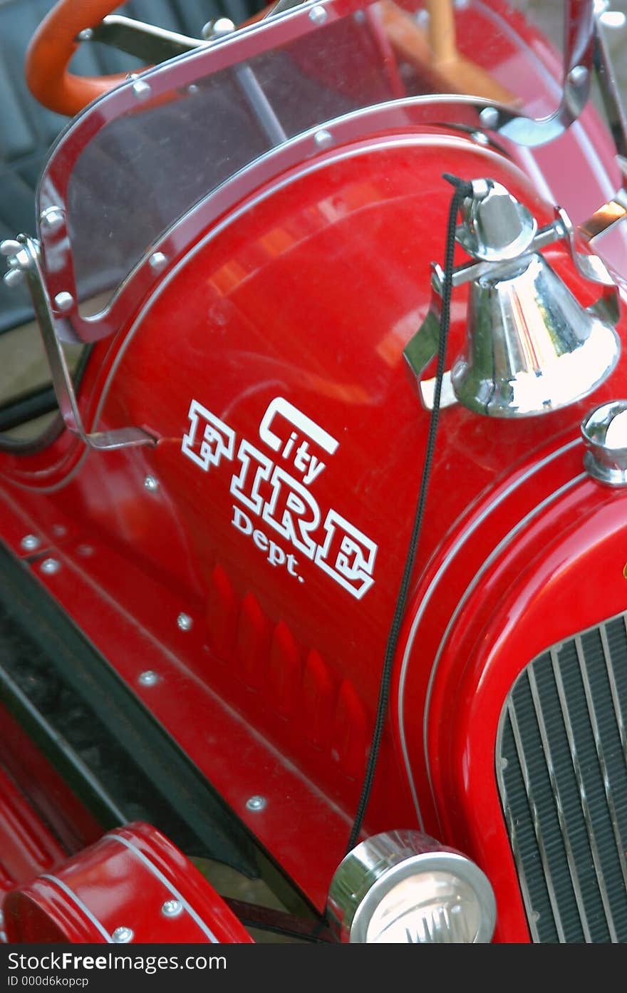 Close up of a childrens toy fire engine