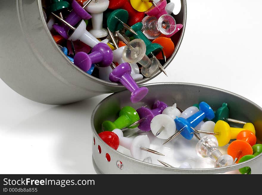 Photo of Thumbtack in a Container. Photo of Thumbtack in a Container