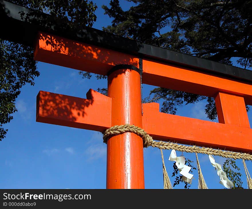 A wooden gate from a Japanese tmeple specific decorated for winter religious events. A wooden gate from a Japanese tmeple specific decorated for winter religious events.