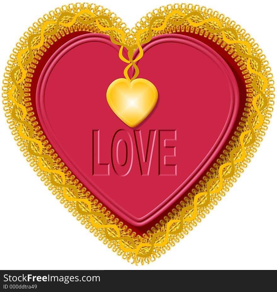 This illustration that I created depicts a red Valentine heart with a gold doily border. This illustration that I created depicts a red Valentine heart with a gold doily border