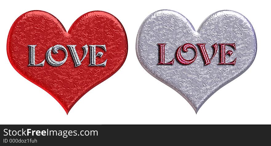 Matching 3D metallic 'LOVE' hearts. Matching 3D metallic 'LOVE' hearts.