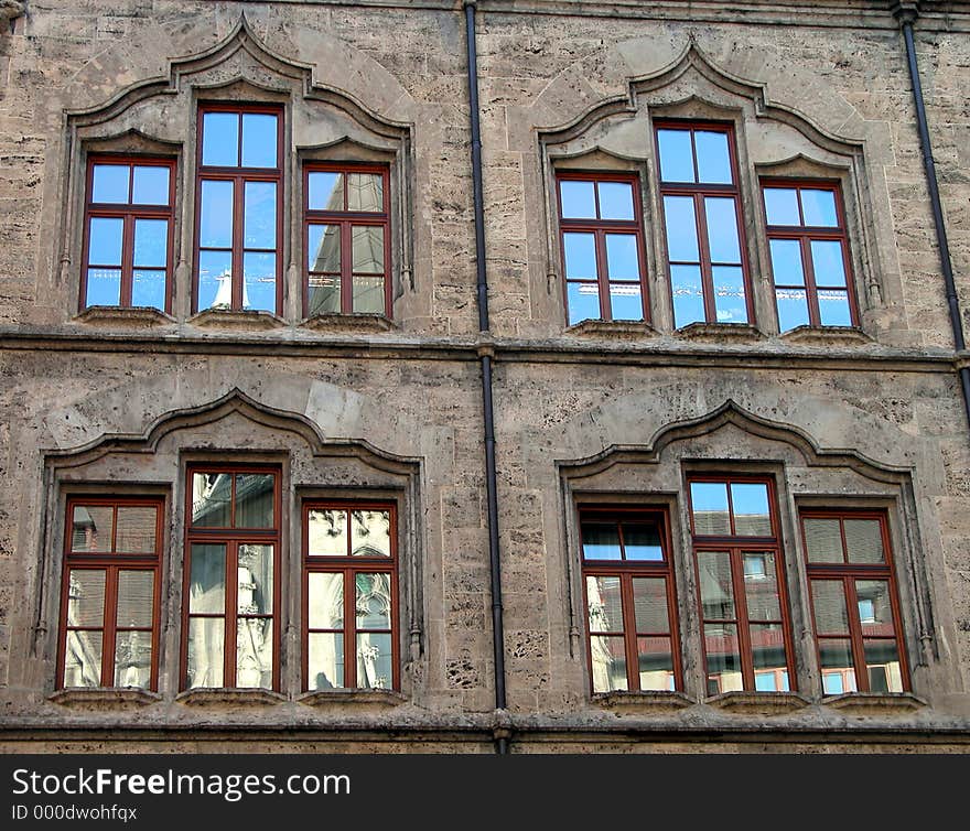 Windows on a traditional bavarian building-Munich,Marieplatz