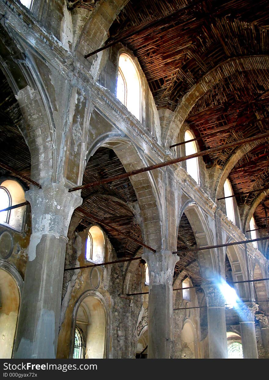 Old crumbling catherdral interior. Old crumbling catherdral interior.