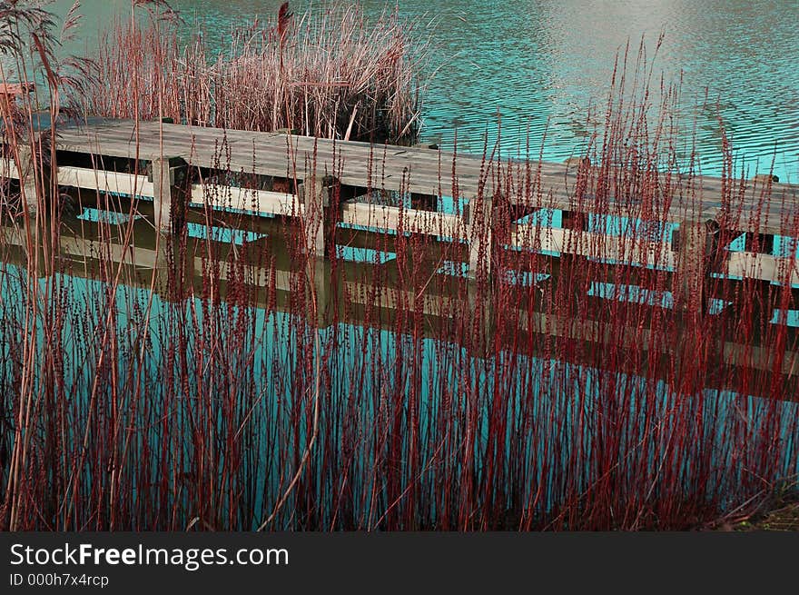 Little Bridgeway over lake In Reading UK. Little Bridgeway over lake In Reading UK