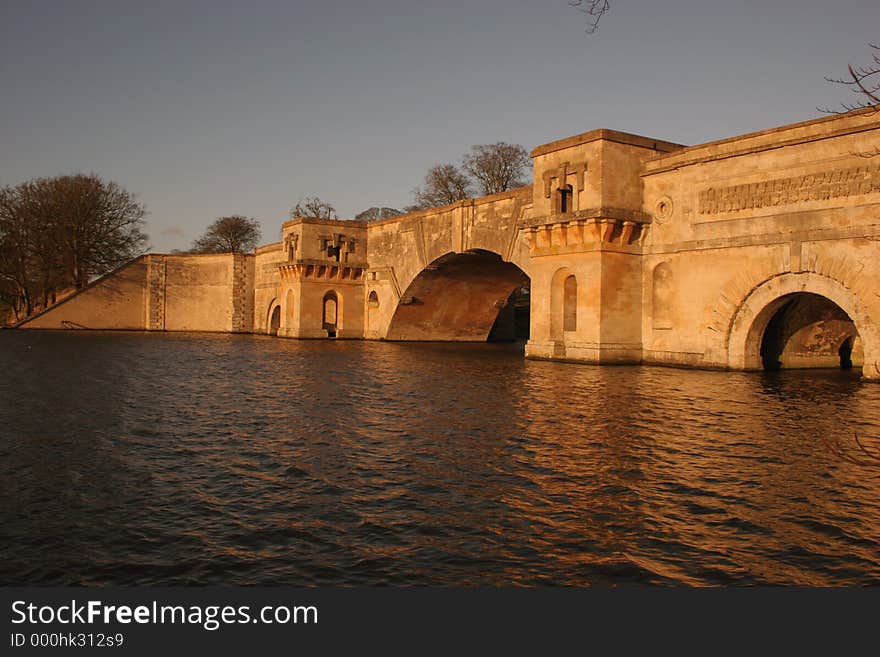 Bridge over the lake at dusk