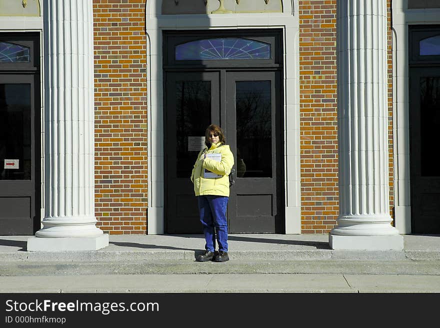 Student in Front of School / Library. Student in Front of School / Library