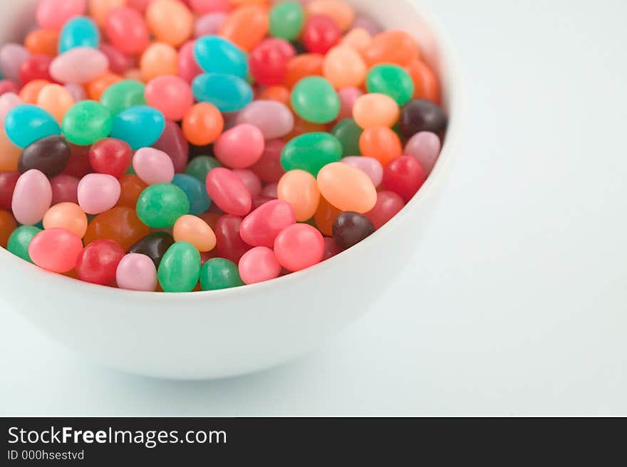 Jelly beans in a white bowl. Jelly beans in a white bowl