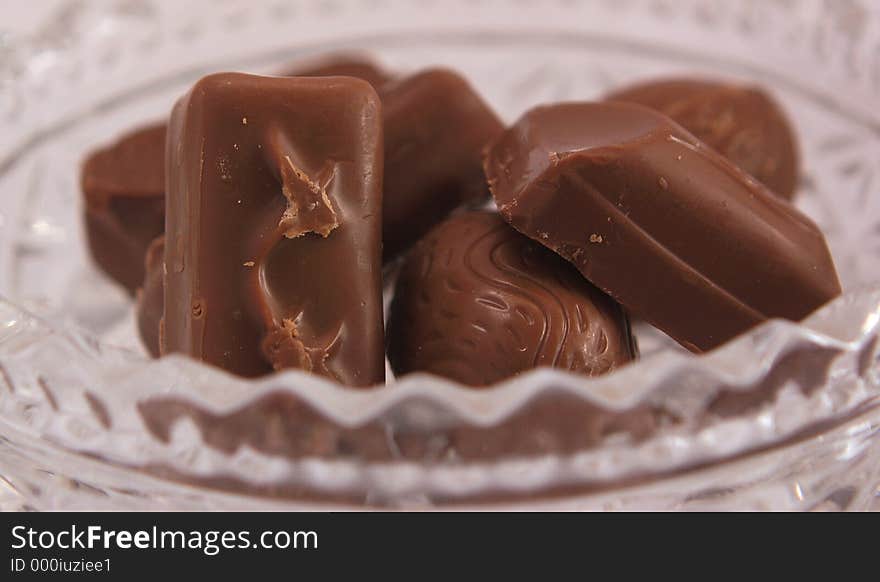 Dark chocolates in a dish