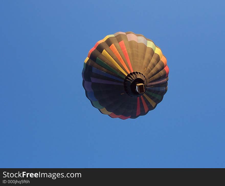 Hot air balloon floating directly overhead.