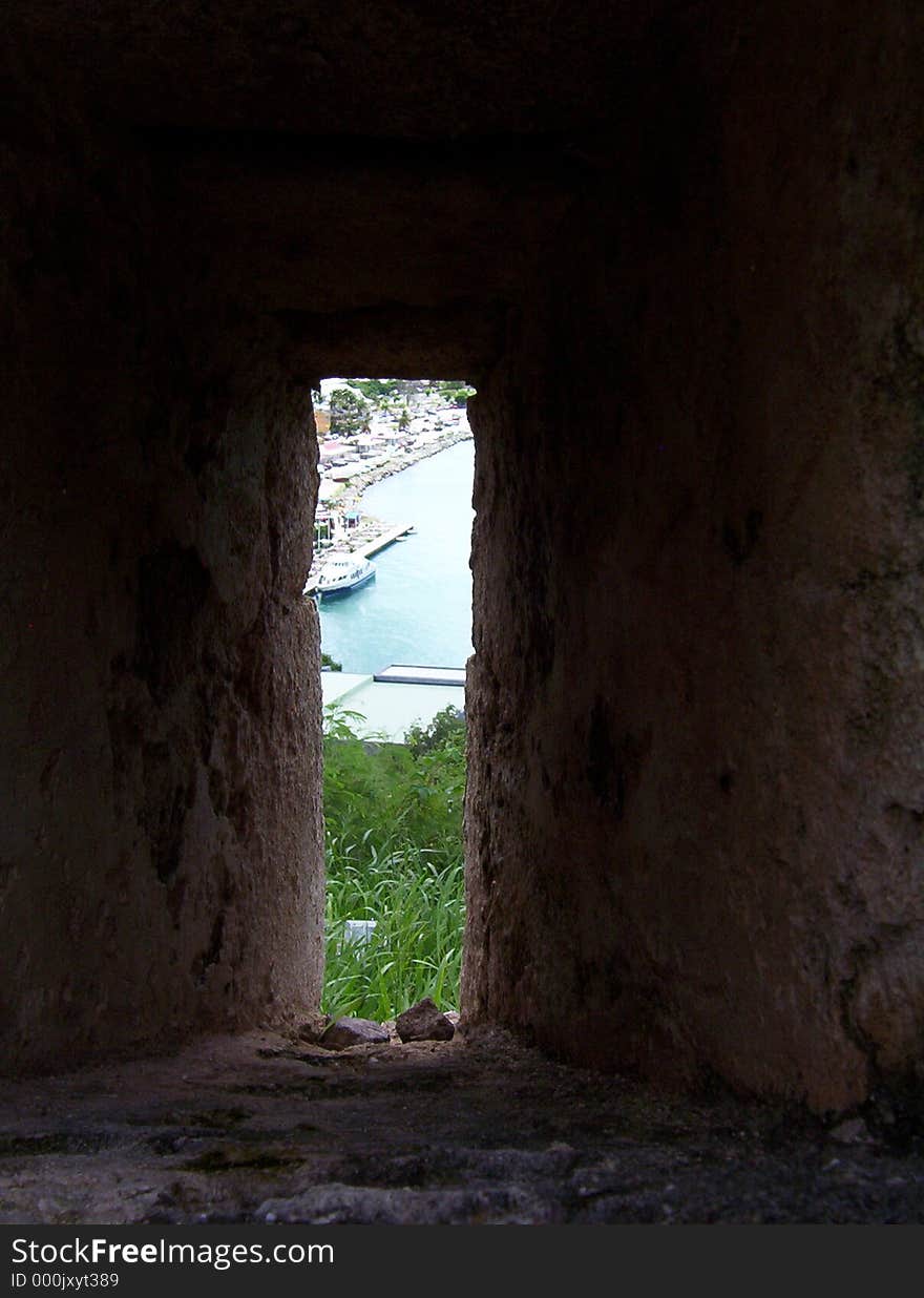 View from a fort window on a Caribbean island