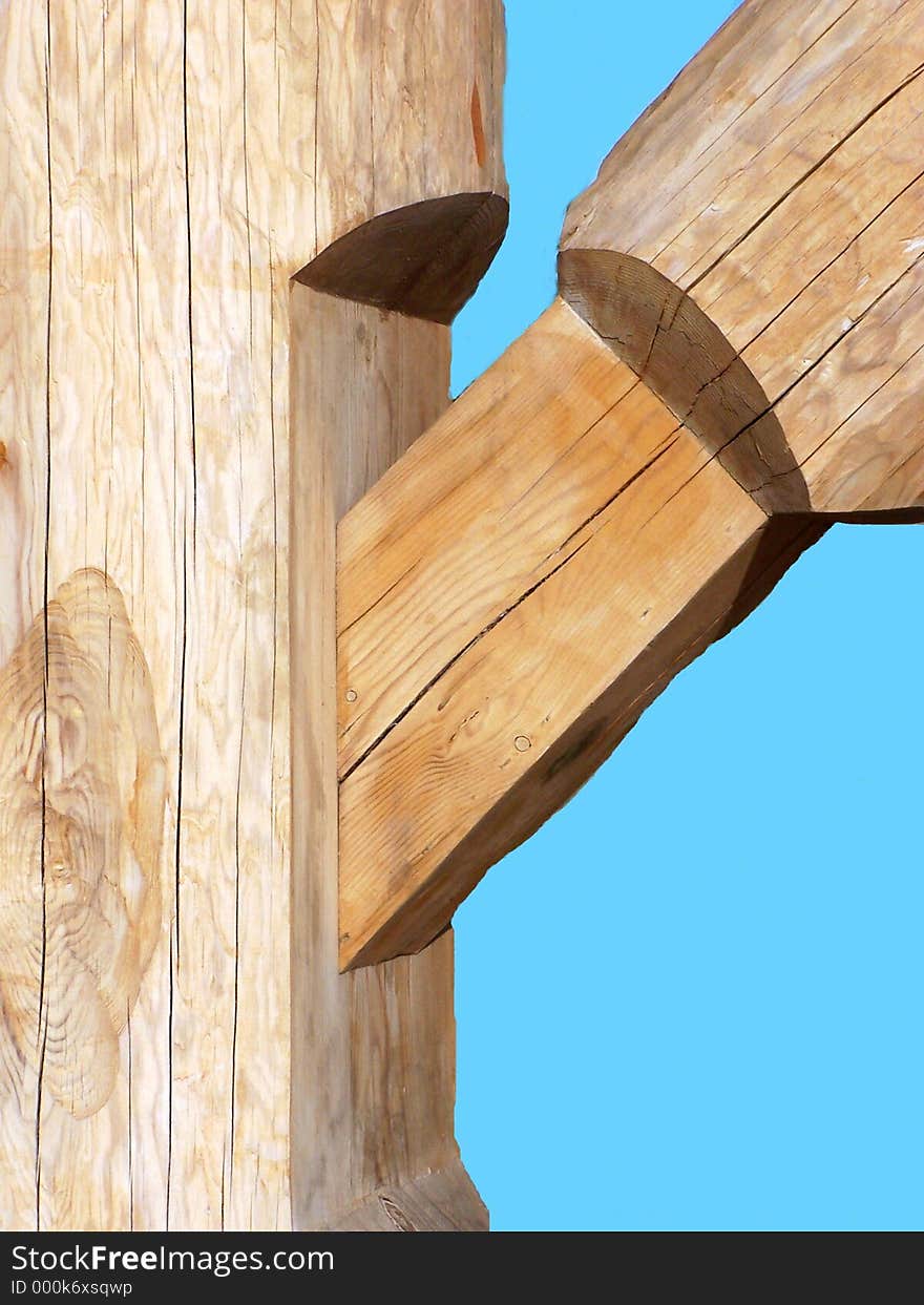 A mortice and tenon joint on a log home. A mortice and tenon joint on a log home