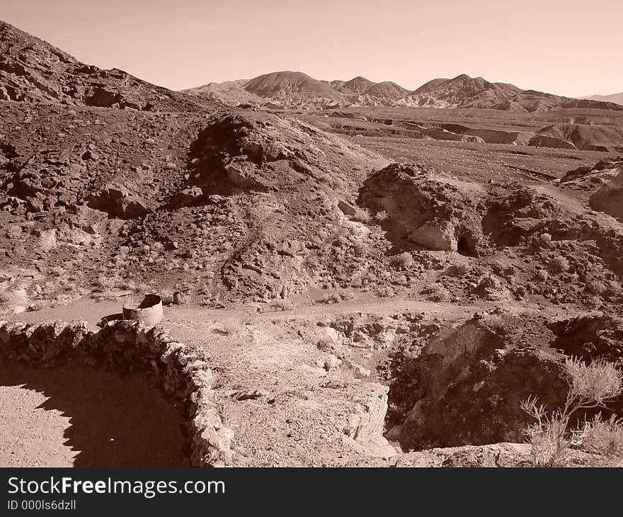 Calico ghost town in hot summer weather. Mountains and rocks make up most of this region. Calico ghost town in hot summer weather. Mountains and rocks make up most of this region.