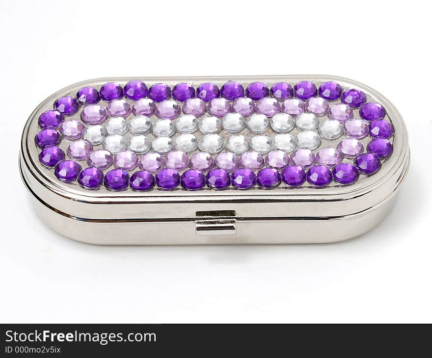 Jeweled Pill Box, container, silver, purple