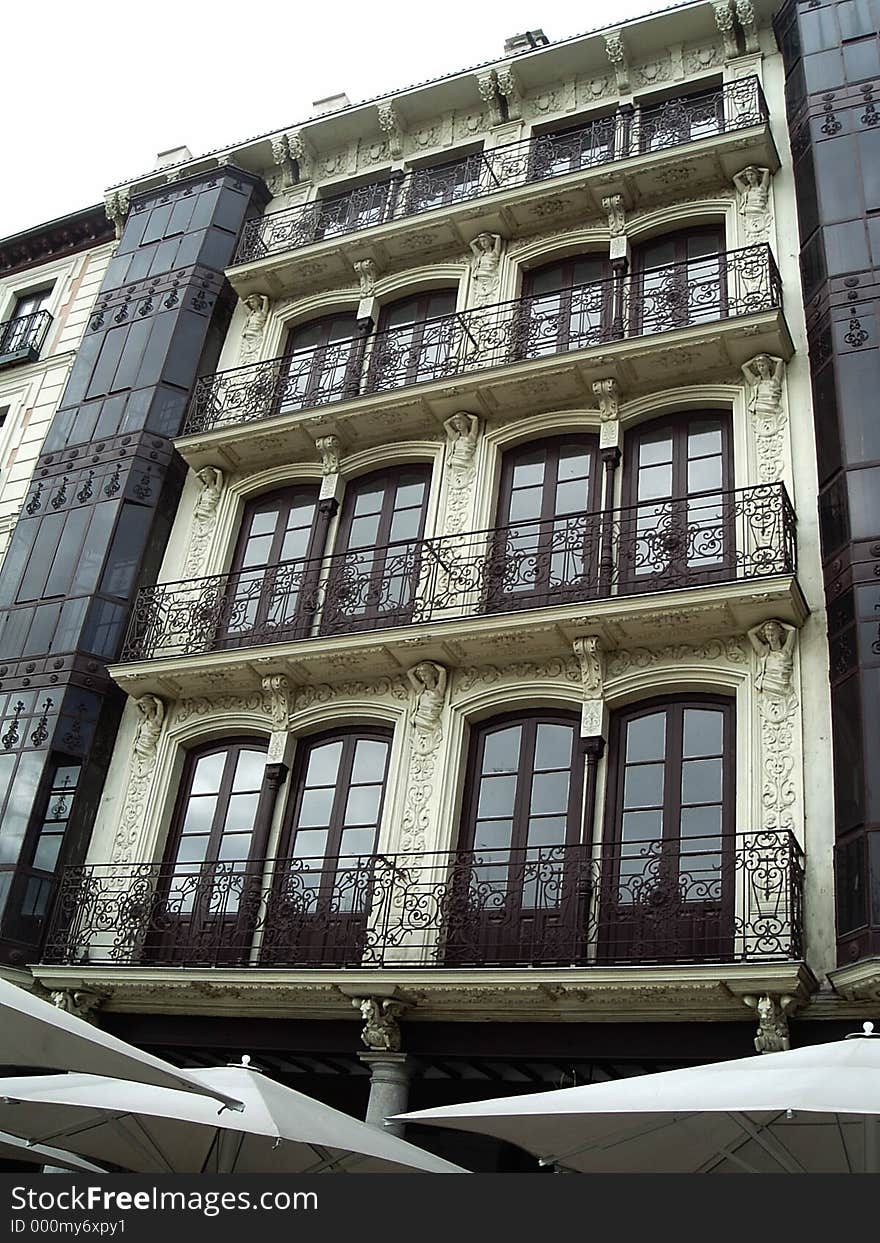 Modern day buildings at Toledo city in Spain are mixed with romantic and arab influences. Modern day buildings at Toledo city in Spain are mixed with romantic and arab influences