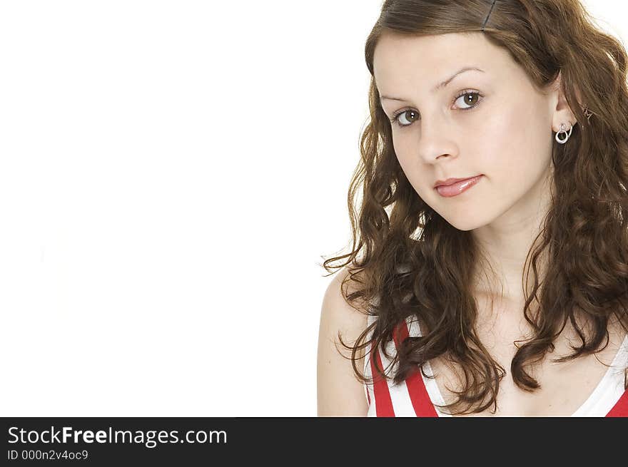 A beautiful young woman in a red and white stripey top. A beautiful young woman in a red and white stripey top